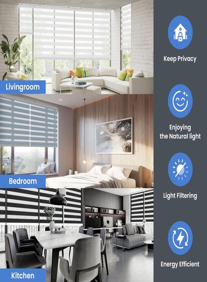 Foiresoft Standard Zebra Roller Blinds for Windows [W35 x H64 Inch, White, Basic], Light Filtering Dual Layer Shades for Bedroom, Living Room, Office, 13 Colors - Image 3
